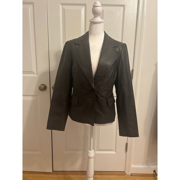 Vintage Kim Roger's Small chocolate brown leather Jacket coat blazer one button - Picture 4 of 9